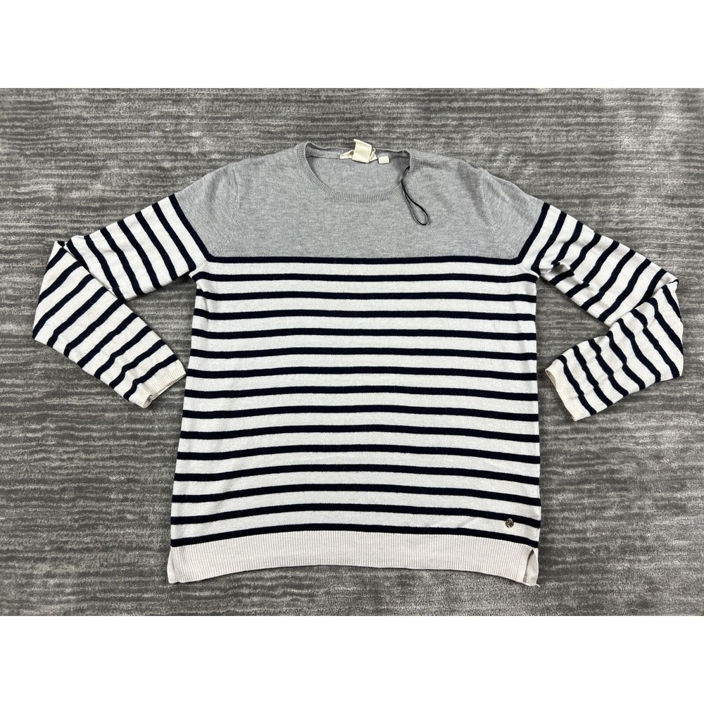 L.O.G.G. Sweater Womens S Grey Cream Navy Blue Striped Colorblock Cotton Alpaca